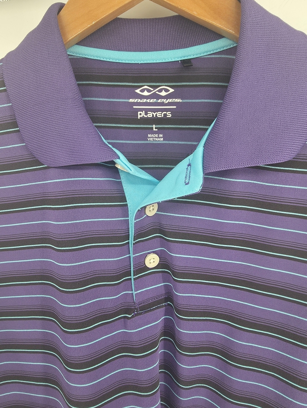 Snake Eyes Polo Shirt Performance Golf Wicking Striped Purple Men's Size L
